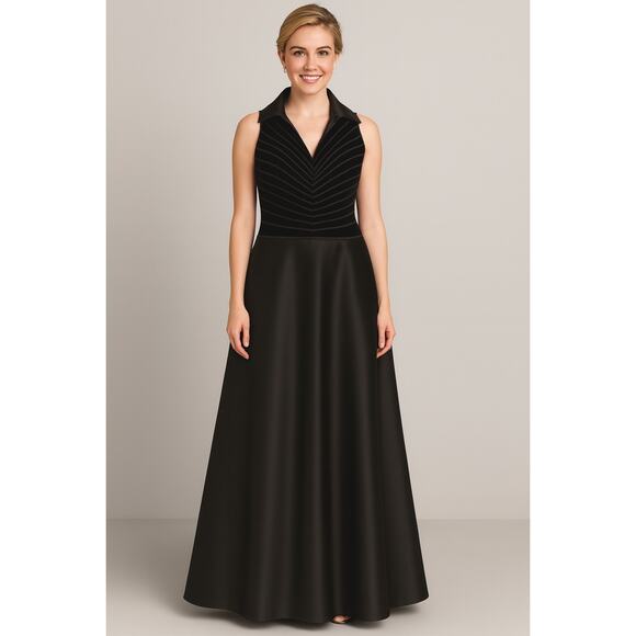 Tadashi Black Velvet and Satin Collared Formal Dress - Size 10 - Picture 1 of 16